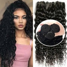 8A Deep Wave Black Brazilian Virgin Human Hair Extensions Weave 1-4Bundles Curls
