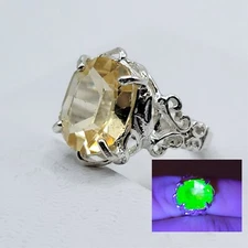 Sterling Citrine Uranium Glass Ring 925 Silver Filigree