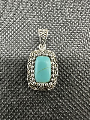 Sterling Silver Faux Turquoise Marcasite Pendant 
