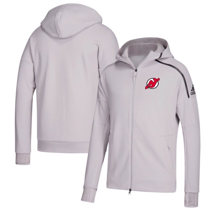 Men's New Jersey Devils adidas Gray Z.N.E. Pulse Full-Zip Hooded