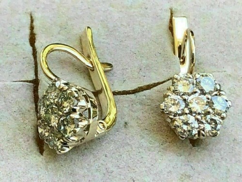 1,20 Kt Rund Cluster Diamant Hängeohrring/Drop Ohrringe Gelbgold-Finish Silber - Bild 2 von 4