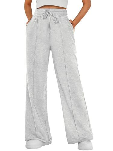 Womens Wide Leg Sweatpants High Waisted Baggy Pants Drawstring Small Gray