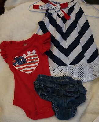 OshKosh Sundress, 1 Piece Americas Sweetheart Patriot, Ruffle Bloomer sz 0-3 mo