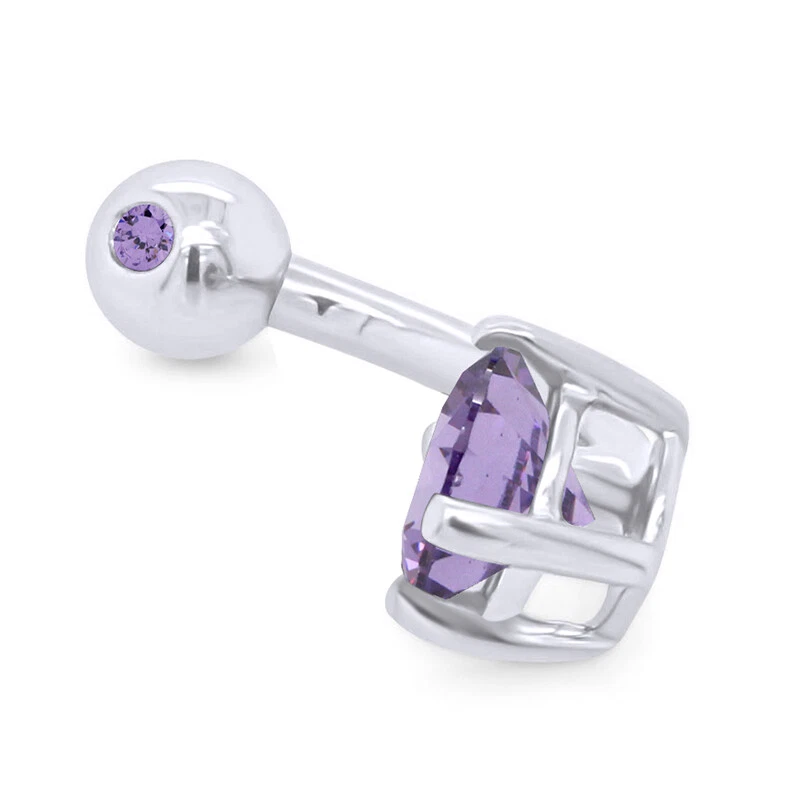 Body Piercing Belly Button Ring Simulated Birthstone 14K White Gold Plated 925 - Image 3 of 4