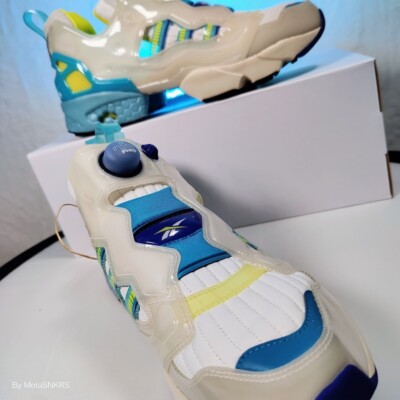 Adidas US 13 Men's White/Yellow/Aqua Blue Retro ZX Fury InstaPump