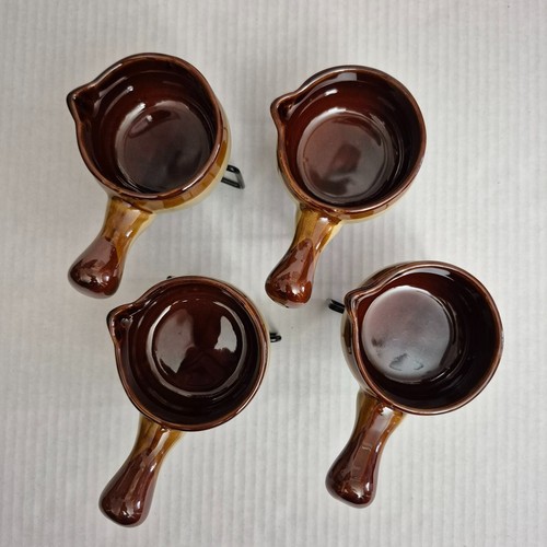 Vintage Set 4 Stück Steingut Butterwärmer Mini Topf braun im Originalkarton - Bild 2 von 9