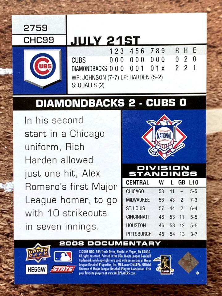 2008 Upper Deck Documentary Kerry Wood #2759 - Image 2 of 2