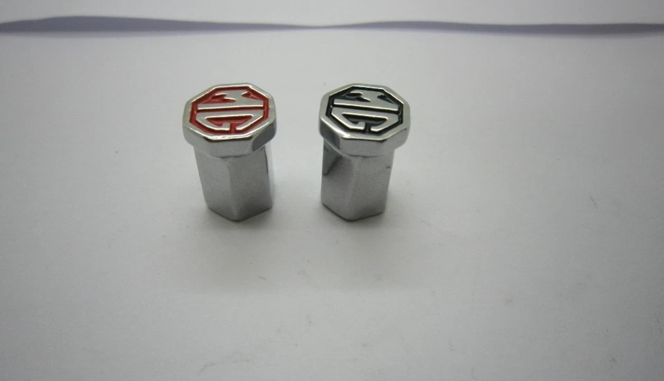 MG RED VALVE DUST CAPS SET of 4 *Unique* Tire Metal Valve Nuts MGF MGB MGBGT Foto 3 de 4