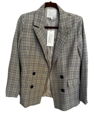 Vera & Lucy NWT Women s Blazer Size Small Gray Plaid Double Breasted Jacket