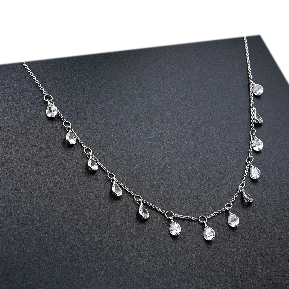 Collar de circonitas de plata de ley 925 joyería de regalo, collar gargantilla minimalista Foto 2 de 3