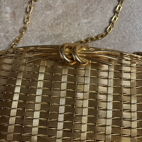 Vintage Rolo Gold Metall Korbgeflecht Clutch mit Schulterriemen 7”x5” - Bild 3 von 11