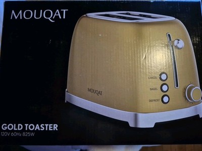 Gold 2 Slice Toaster, Wide Slot Stainless Steel, 6 Shade Settings, Bagel, Defros