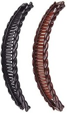 2 Pack Large Hair Clips: Black and Brown Banana Fish Comb Grip Clips for Long...