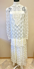 Vtg Jessica McClintock Ivory Lace 10 Wedding Bride Dress slip Fairy Glam READ