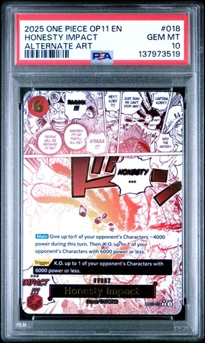 PSA 10 Honesty Impact Manga Alt Art OP11-018 2025 A Fist Of Divine Speed #018