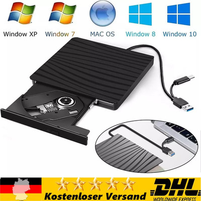 Externes DVD Laufwerk USB 3.0 Brenner Slim CD,DVD-RW Brenner Für-PC Laptop DE