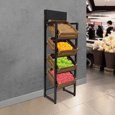 4 Tiers Market Retail Display Rack Wood Fruit and Vegetable Storage Rack 160cm