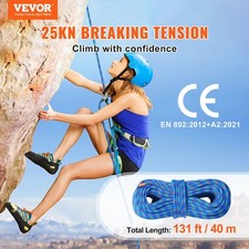 New 10.2mm Dynamic Climbing Rope, 40M 131ft Outdoor Rock Climbing Rope 25KN Br