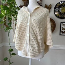 Vintage Y2K Tommy Jeans OSFM Cream Cable Knit Button Up Earthy Poncho Slip On