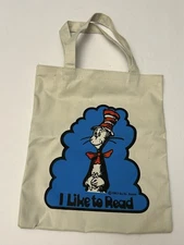 VTG Cat In The Hat Dr Suess I Like To Read Book Tote Bag 1957 Canvas