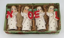 VTG COMMODORE 4 pc Heavenly Noel Angels Christmas Candle Holders In Box Japan