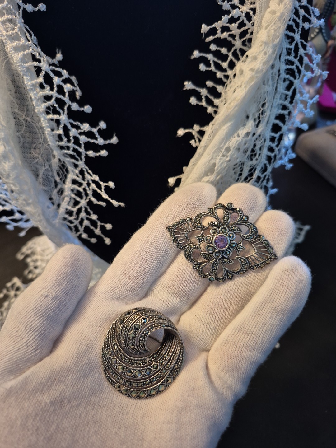 2 Antique Signed A925 Solid Sterling Silver & Gem… - image 15