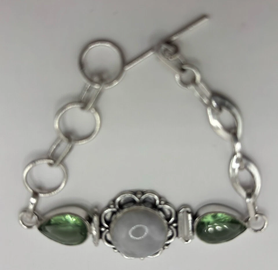 Edelstein Armband Mondstein+peridot länger 18 cm 925 Silber vergoldet  - Bild 3 von 3