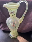 Fenton 2001 Topaz Art Glass Pitcher Lily Trail Glow In The Dark. Signed And #