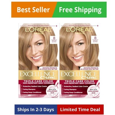 Hair Dye Permanent Color 100% Gray Coverage 8 Medium Blonde L Oreal Paris LOreal
