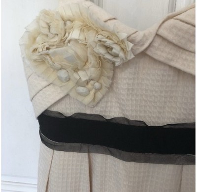 ANTHROPOLOGIE DELETTA GORGEOUS IVORY WAFFLE COTTON HOLIDAY PARTY CORSAGE DRESS