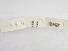 3 Pairs of New Stud Earrings Nickel Free Gold Tone CZ Hearts Faux Pearls