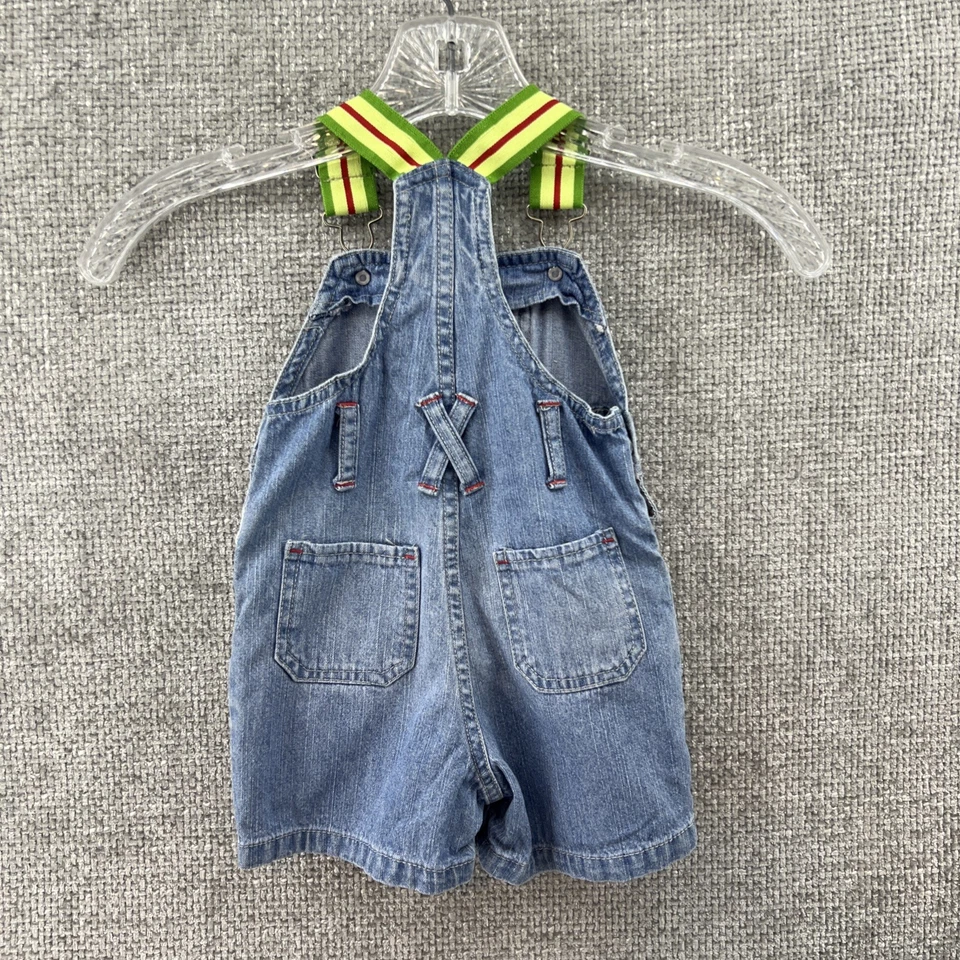 Flapdoodles Shortall Denim Overalls Baby 12M Embroidered Lion Rhino Gorilla Y2K - Image 2 of 4