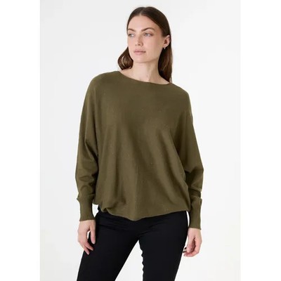 Dreams Feinstrick Glitzer Pullover Oliv