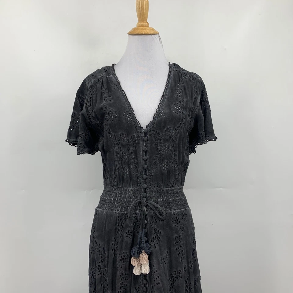 Young Fabulous And Broke Dress Womens S Small Smoke Grey Eyelet Broiderie Maxi - Image 3 of 4