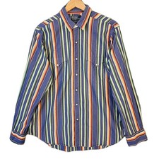 VTG Polo Ralph Lauren RL Western Pearl Snap Cowboy Shirt Mens L Stripe Button Up