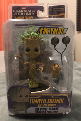 Groot Limited Edition Gift Set Bundle 3D Vinyl Figure + Earbuds Marvel Guardians