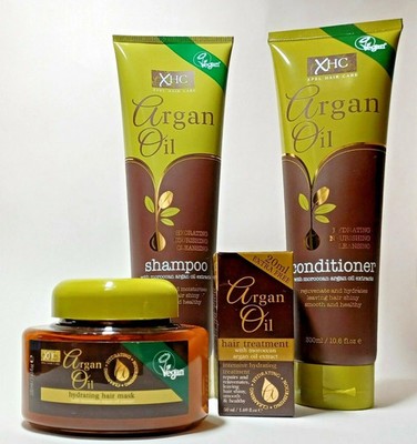 Feuchtigkeitsspendende Haarpflege Geschenkset mit Arganöl - Shampoo, Conditioner, Maske & Behandlung
