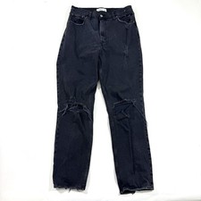 Abercrombie 90s Straight Ultra High Rise Jeans Size 12 31 Long Distressed Black