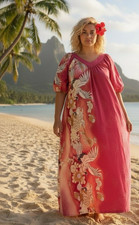 Sidan Hawaii Vintage Maxi Dress Hawaiian Floral MuuMuu Sz L Bird of Paradise