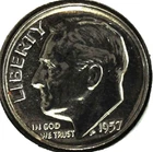 1957 P ROOSEVELT DIME - 90% SILVER - CURRENT MELT $ 6.39 - PROOF - DR 102