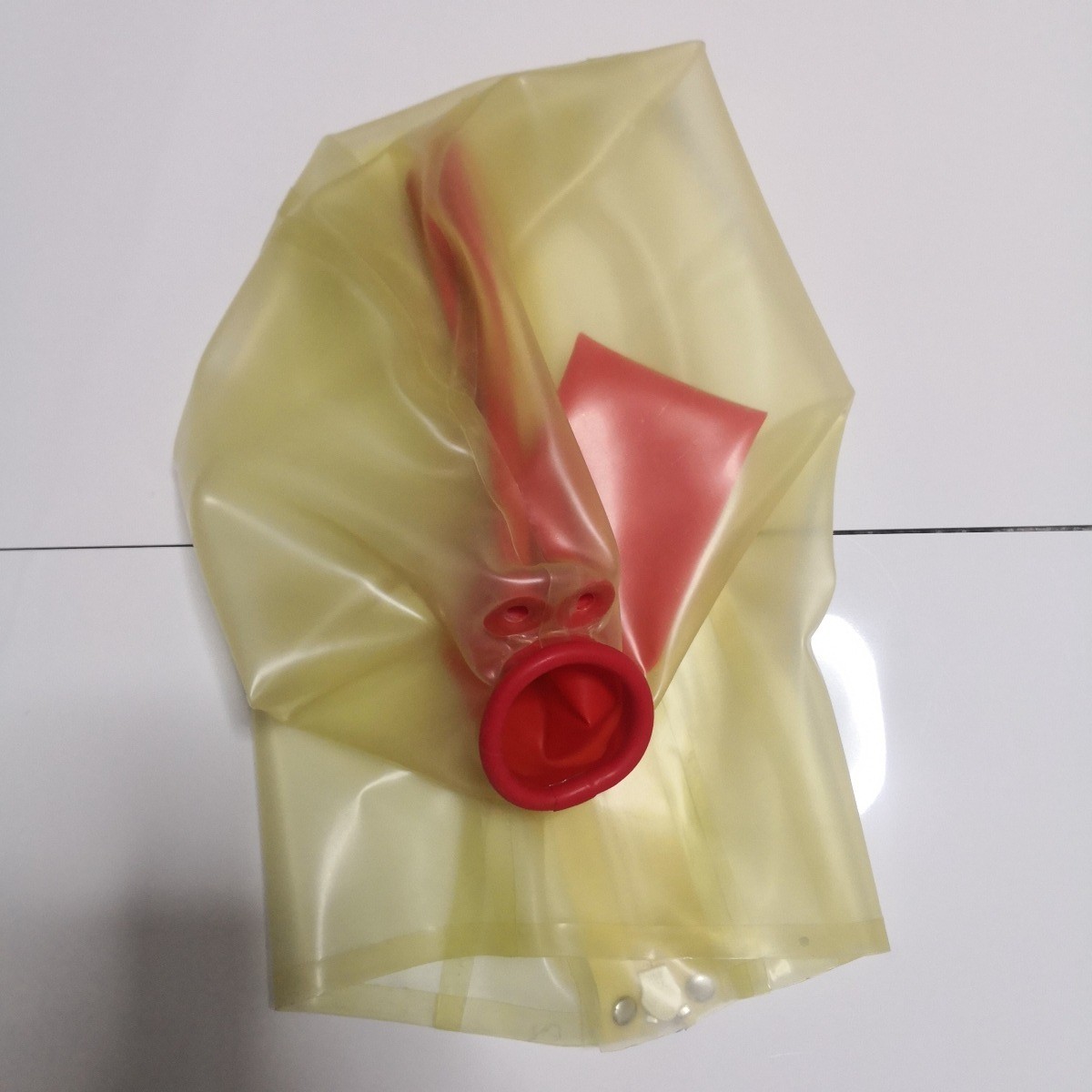Máscara de goma con capucha de látex transparente con tubo de nariz larga cremallera trasera