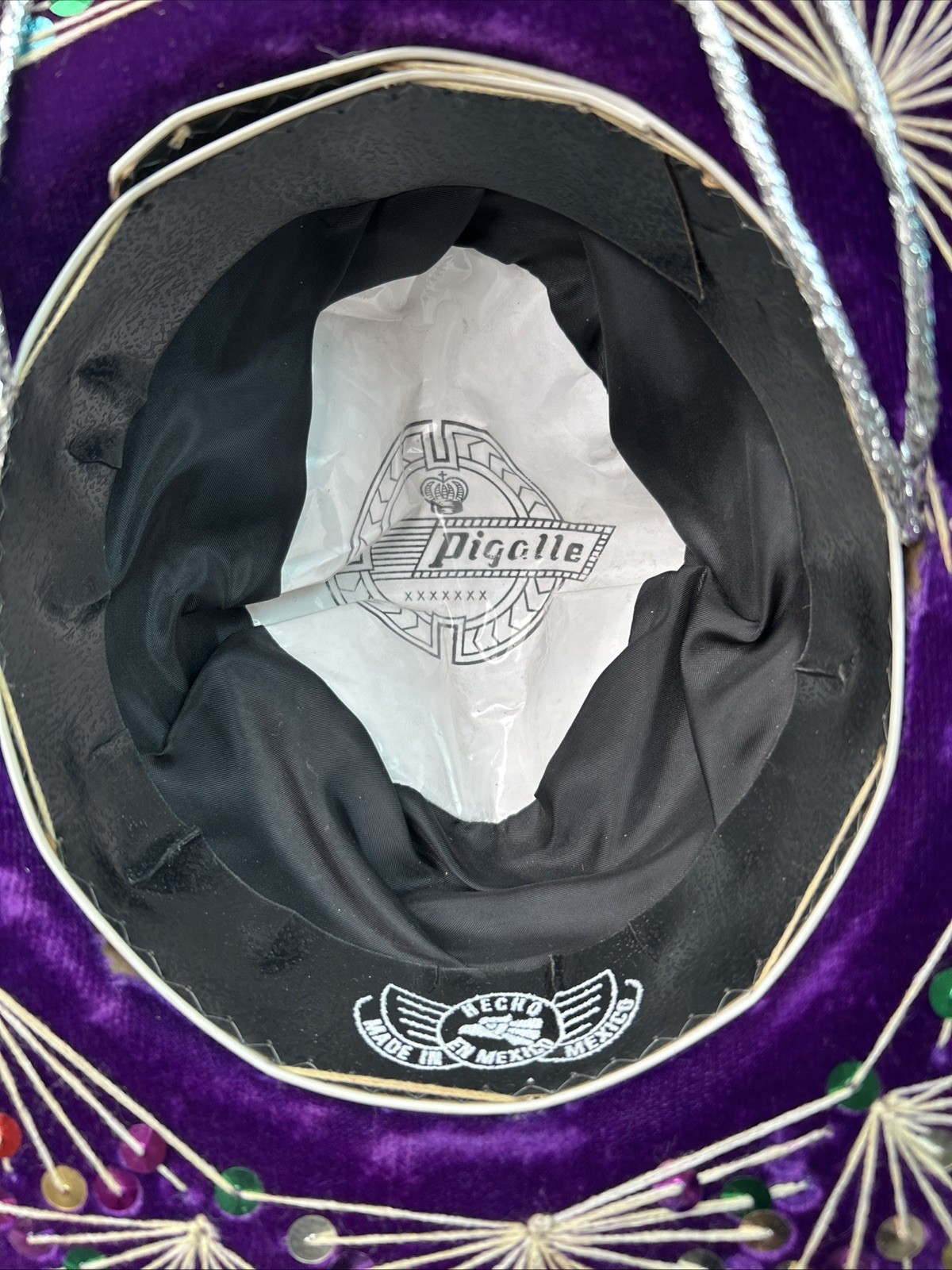 Vintage Authentic  Mexican Pigalle Sombrero Purple and silver  with sequins 50cm image 4