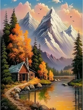 Mountain Landscape Paint by Numbers Kit for Adults, Cabin Paint by Number Kits..