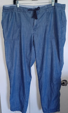 Lands' End Woman's 18W 18 Pull-On Cotton Pants Chambray Blue Drawstring