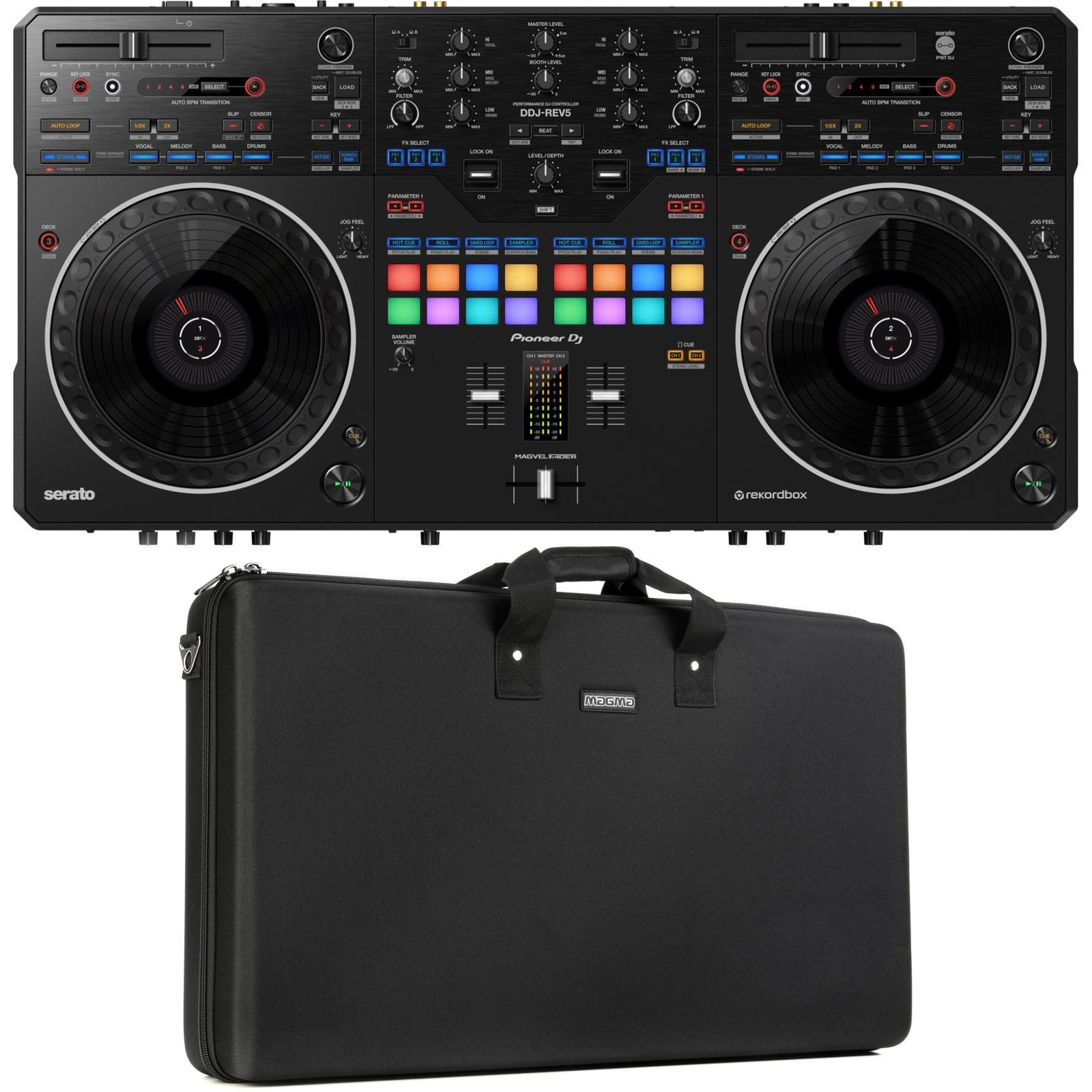 4-дековый диджейский контроллер Pioneer DJ DDJ-REV5 с отделением стержня и чехлом для переноски 223790₽
