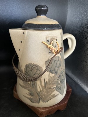Vintage Hand painted Coffee Pot Signed Mattie 1986 Artichokes 1 Of A Kind!