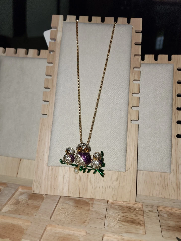 Betsey Johnson Rhinestone Mama Owl w/her 2 baby owls on a branch Pendant/Pin - Image 2 of 4