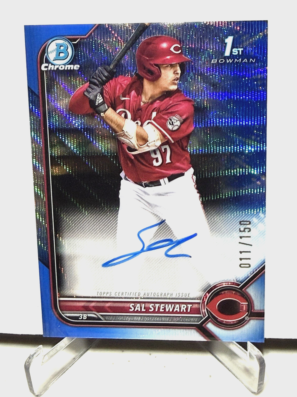 2022 BOWMAN DRAFT CHROME 1st BLUE WAVE REF /150 SAL STEWART ROOKIE ON CARD AUTO