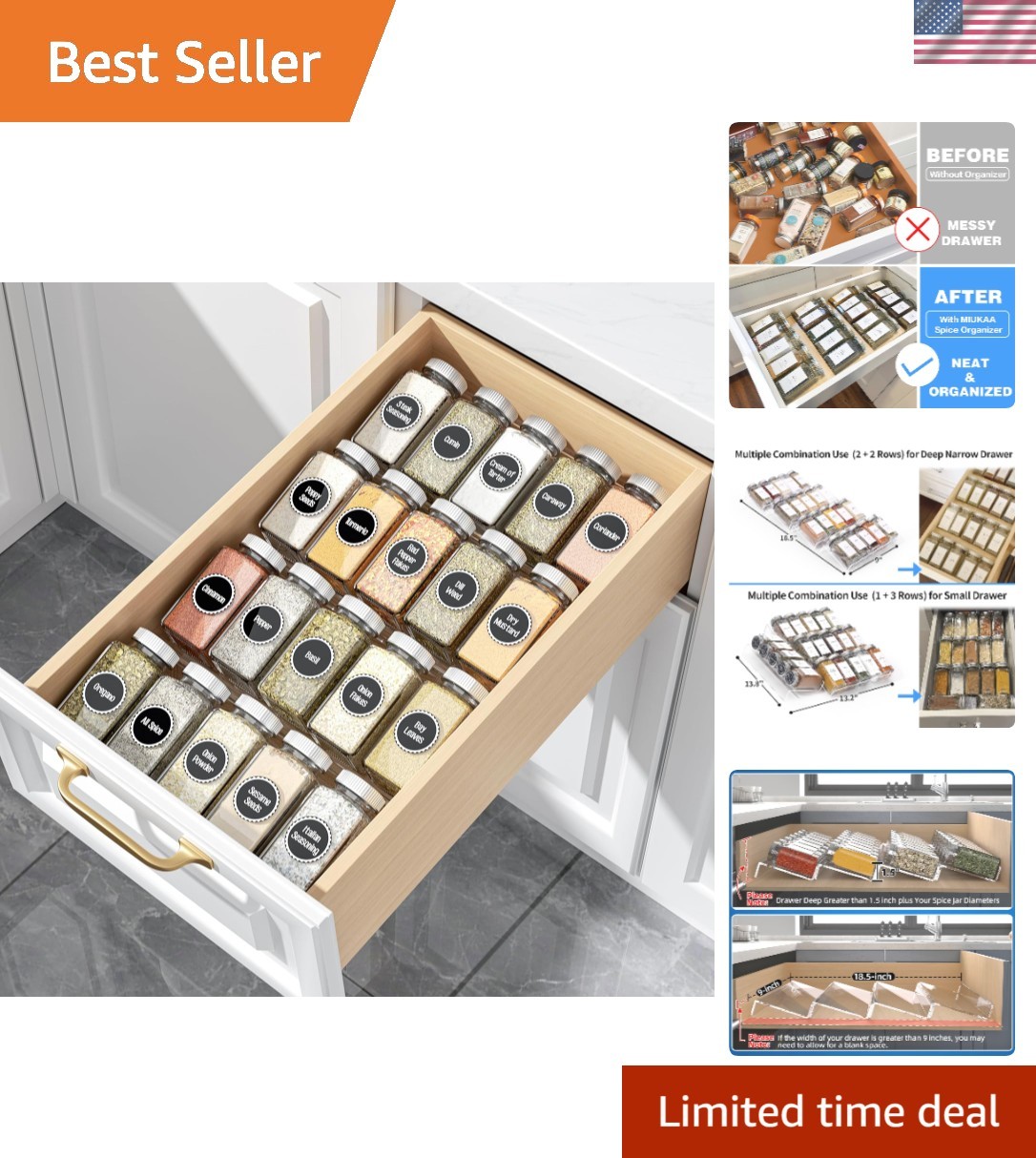 Elegant Clear Acrylic 4-Tier Spice Drawer Organizer - Lightweight & Expandable