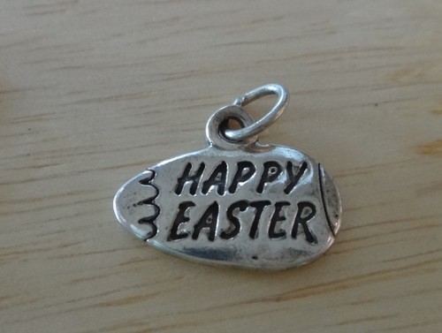 Sterling Silver 14x18mm Easter Egg says Happy Easter Charm - Picture 4 of 6
